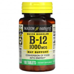 Mason Natural, Quick Dissolve, витамин B12, 1000 мкг, 100 таблеток - описание
