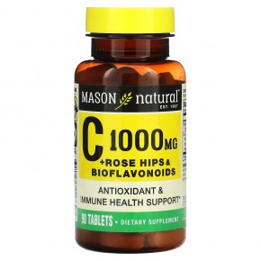 Mason Natural, Vitamin C with Rose Hips & Bioflavonoids, 1,000 mg, 90 Tablets - описание