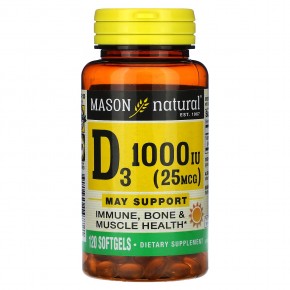 Mason Natural, витамин D3, 25 мкг (1000 МЕ), 120 капсул в Москве - eco-herb.ru | фото