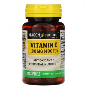 Mason Natural, витамин E, 180 мг (400 МЕ), 100 мягких таблеток - описание