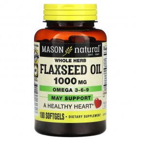 Mason Natural, Льняное масло из цельных трав, 1000 мг, 100 мягких таблеток в Москве - eco-herb.ru | фото