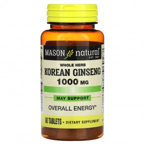 Mason Natural, Whole Herb Korean Ginseng , 1,000 mg , 60 Tablets в Москве - eco-herb.ru | фото