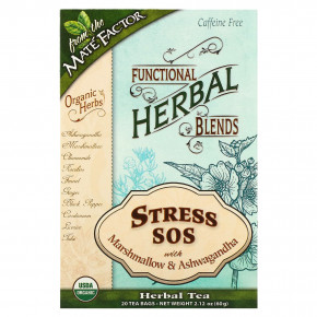 Mate Factor, Stress SOS с зефиром и ашвагандой, без кофеина, 20 чайных пакетиков, 60 г (2,12 унции) в Москве - eco-herb.ru | фото