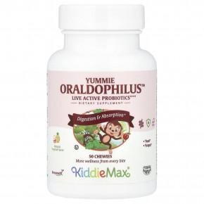 Maxi Health, KiddieMax® Yummie Oraldophilus ™, натуральные тропические фрукты, 50 жевательных таблеток - описание | фото