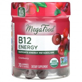 MegaFood, B12 Energy, Клюква, 70 жевательных конфет - описание