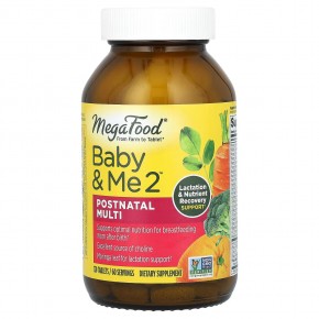 MegaFood, Baby & Me 2, мультивитамины для послеродового периода, 120 таблеток - описание
