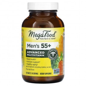 MegaFood, Multi for Men 55+, комплекс витаминов и микроэлементов для мужчин старше 55 лет, 120 таблеток - описание