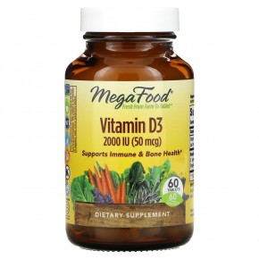 MegaFood, витамин D3, 2000 МЕ (50 мкг), 60 таблеток - описание