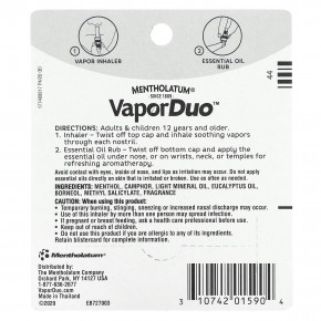 Mentholatum, Vapor Duo, ароматерапия 2 в 1 с натуральным ментолом и эвкалиптом, втирание, 1,2 мл (0,04 жидк. унц.), ингалятор, 0,8 мл (0,03 жидк. унц.) (Товар снят с продажи) в Москве - eco-herb.ru | изображение Mentholatum, Vapor Duo, ароматерапия 2 в 1 с натуральным ментолом и эвкалиптом, втирание, 1,2 мл (0,04 жидк. унц.), ингалятор, 0,8 мл (0,03 жидк. унц.) (Товар снят с продажи) в Москве - eco-herb.ru | фото