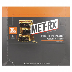 MET-Rx, Protein Plus Bar, батончик с арахисовой пастой, 9 шт. по 85 г (3 унции) в Москве - eco-herb.ru | фото