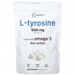 Micro Ingredients, L-тирозин, 360 капсул - описание | фото