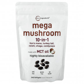 Micro Ingredients, Mega Mushrooms, 10 в 1, 240 капсул - описание | фото