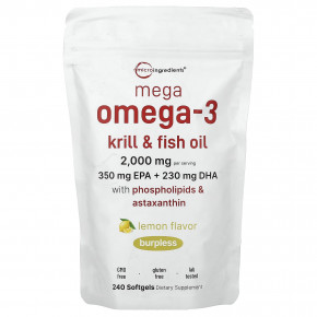 Micro Ingredients, Mega Omega-3, криль и рыбий жир с фосфолипидами и астаксантином, лимон, 240 капсул в Москве - eco-herb.ru | изображение Micro Ingredients, Mega Omega-3, криль и рыбий жир с фосфолипидами и астаксантином, лимон, 240 капсул в Москве - eco-herb.ru | фото