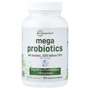 Micro Ingredients, Mega Probiotics, пробиотики, 120 вегетарианских капсул - описание | фото