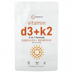 Micro Ingredients, витамины D3 и К2, 180 капсул - описание | фото