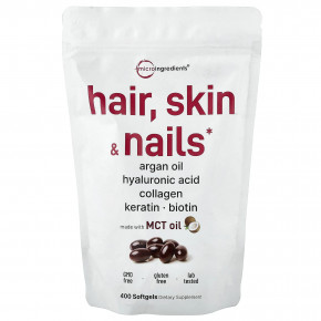 Micro Ingredients, волосы, кожа и ногти, 400 капсул - описание | фото