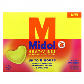 Midol, Heat Vibes, менструальные теплые пластыри, 3 тепловых пластыря в Москве - eco-herb.ru | фото