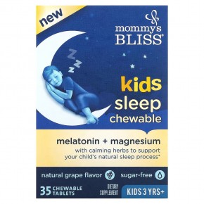 Mommy's Bliss, детские жевательные таблетки для сна, мелатонин + магний, для детей от 3 лет, натуральный виноград, 35 жевательных таблеток в Москве - eco-herb.ru | фото