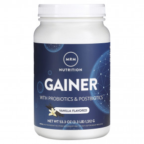 MRM Nutrition, Gainer, 1 миллиард пробиотиков, ваниль, 3,3 фунта (1512 г) - описание | фото