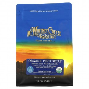 Mt. Whitney Coffee Roasters, органический кофе из Перу без кофеина, средней обжарки, зерновой, 340 г (12 унций) в Москве - eco-herb.ru | фото