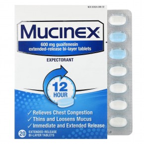 Mucinex, 20 двухслойных таблеток с замедленным высвобождением в Москве - eco-herb.ru | фото