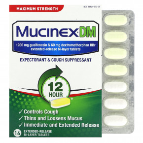 Mucinex, DMA, максимальная сила действия, 14 двухслойных таблеток с замедленным высвобождением - описание | фото