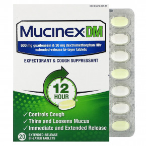 Mucinex DMA, 20 двухслойных таблеток с замедленным высвобождением - описание | фото