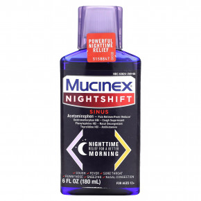 Mucinex, NightShift, Sinus, для детей от 12 лет, 180 мл (6 жидк. унций) - описание | фото