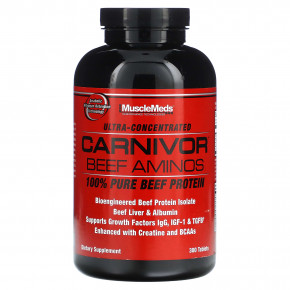 MuscleMeds, Carnivor Beef Aminos, 100% чистый говяжий протеин, 300 таблеток в Москве - eco-herb.ru | фото