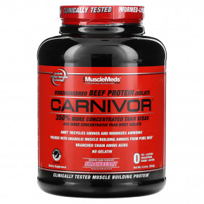 MuscleMeds, Carnivor, изолят говяжьего белка, полученный с помощью биоинженерии, со вкусом клубники, 1652 г (3,6 фунта) в Москве - eco-herb.ru | фото