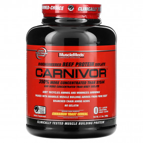 MuscleMeds, Carnivor, изолят говяжьего белка, созданный путем биоинженерии, со вкусом хлопьев для тостов с корицей, 1680 г (3,7 фунта) - описание