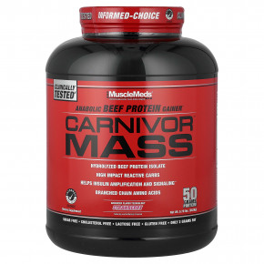 MuscleMeds, Carnivor™ Mass, анаболический гейнер с говяжьим протеином, клубничный вкус, 2628 г (5,79 фунта) - описание | фото