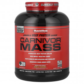 MuscleMeds, Carnivor™ Mass, анаболический гейнер с говяжьим протеином, ваниль и карамель, 2618 г (5,78 фунта) - описание | фото