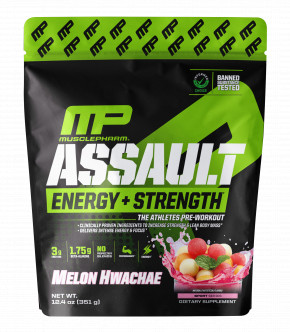 MusclePharm, Assault Energy + Strength, предтренировочный комплекс, хвача с дыней, 351 г (12,4 унции) - описание