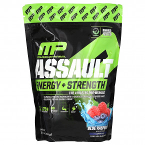 MusclePharm, Assault Energy + Strength, предтренировочный комплекс, со вкусом голубой малины, 344 г (12,1 унции) - описание