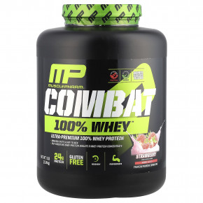 MusclePharm, Combat® 100% сывороточный протеин в порошке, со вкусом клубники, 2,24 кг (5 фунтов) - описание | фото