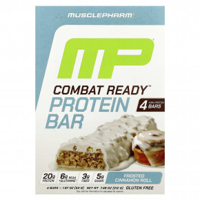 MusclePharm, Протеиновый батончик Combat Ready ™, булочка с корицей, 4 батончика, 53 г (1,87 унции) - описание