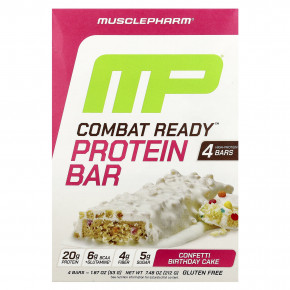 MusclePharm, Протеиновый батончик Combat Ready ™, праздничный торт с конфетти, 4 батончика по 53 г (1,87 унции) в Москве - eco-herb.ru | фото