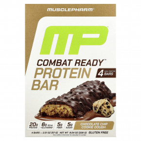 MusclePharm, Протеиновый батончик Combat Ready ™, тесто для шоколадного печенья, 4 батончика, 57 г (2,01 унции) - описание