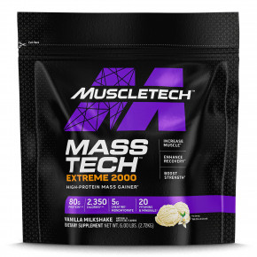 MuscleTech, Mass Tech™ Extreme 2000, со вкусом ванильного молочного коктейля, 2,72 кг (6 фунтов) - описание | фото