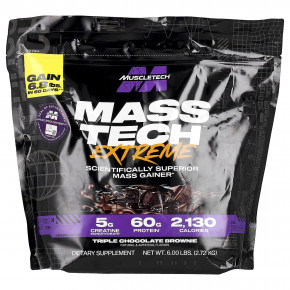 MuscleTech, Mass-Tech™ Extreme, гейнер, брауни с тройным шоколадом, 2,72 кг (6 фунтов) - описание | фото