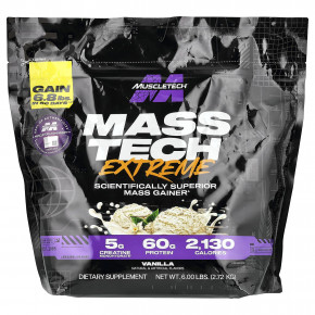 MuscleTech, Mass-Tech™ Extreme, с ванильным вкусом, 2,72 кг (6 фунтов) - описание | фото