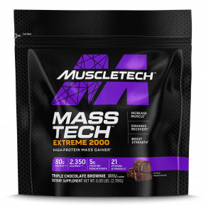 MuscleTech, Mass Tech Extreme 2000, брауни с тройным шоколадом, 2,72 кг (6 фунтов) в Москве - eco-herb.ru | фото