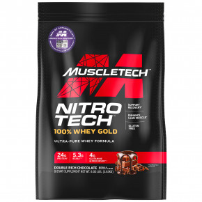 MuscleTech, Nitro Tech, 100% Whey Gold, сывороточный белок в порошке, двойной шоколад, 3,63 кг (8 фунтов) в Москве - eco-herb.ru | фото