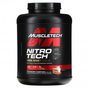 MuscleTech, Nitro Tech, 100% Whey Gold, вкус песочного печенья с клубникой, 2,28 кг (5,03 фунта) - описание