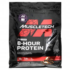 MuscleTech, Platinum 8-Hour Protein, смесь для приготовления протеинового коктейля, молочный шоколад, 2,09 кг (4,6 фунта) - описание