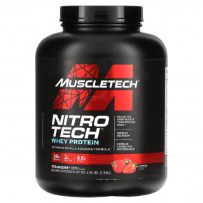 MuscleTech, серия Performance, Nitro Tech, основной источник сывороточных пептидов и изолятов, клубничный вкус, 1,81 кг (4 фунта) в Москве - eco-herb.ru | фото