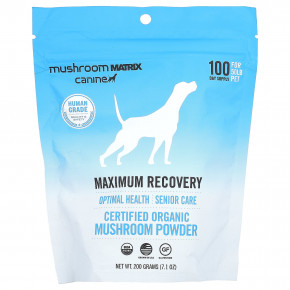 Mushroom Matrix Canine, Maximum Recovery, сертифицированный органический грибной порошок, для домашних животных, 50 фунтов, для собак и кошек, 200 г (7,1 унции) - описание | фото