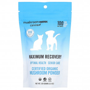 Mushroom Matrix Canine, Maximum Recovery, сертифицированный органический грибной порошок, для домашних животных, 9 кг (25 фунтов), для собак и кошек, 100 г (3,5 унции) в Москве - eco-herb.ru | фото