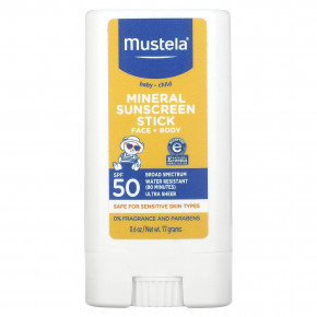 Mustela, Минеральное солнцезащитное средство-стик для детей, SPF 50, 17 г (0,6 унции) - описание | фото